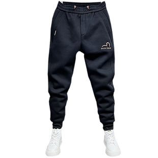 秋款休闲裤男士卫裤黑色小脚宽松运动裤冬季加绒潮牌束脚九分裤