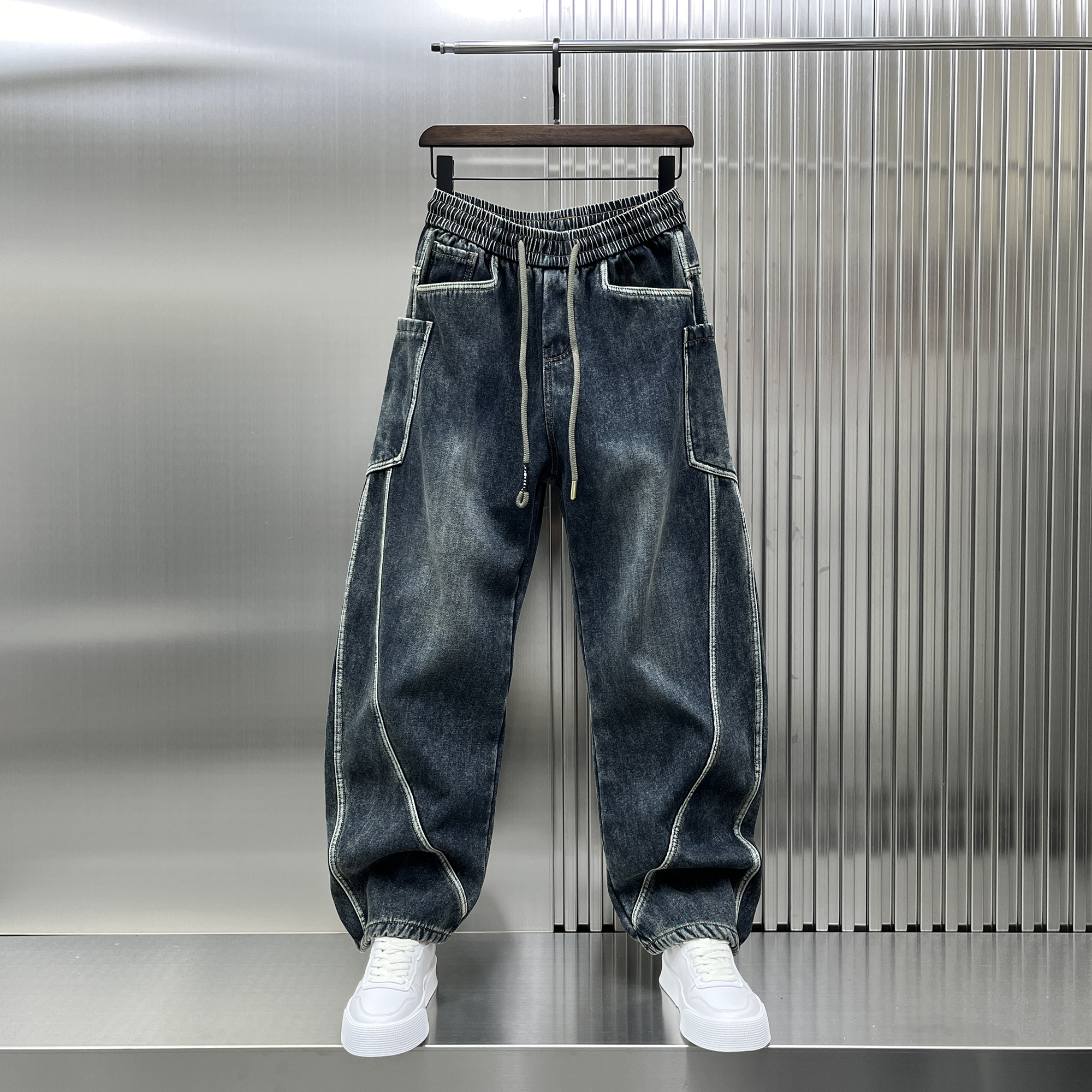 重磅2024冬季加绒加厚弯刀牛仔裤