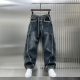 2024冬季 加绒加厚弯刀牛仔裤 男士 新款 宽松直筒阔腿裤 复古潮牌高端