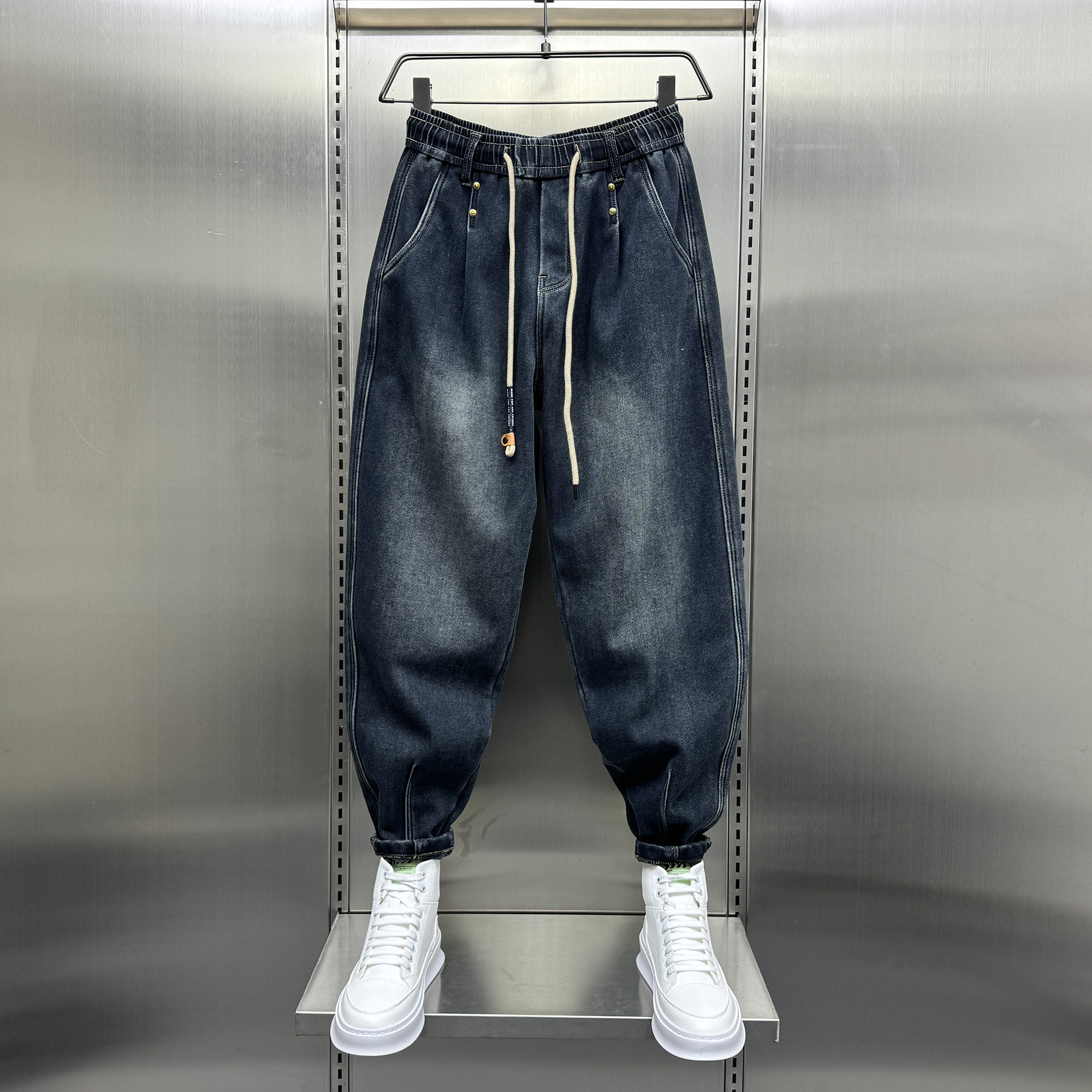高端加绒牛仔裤男2023新款秋冬宽松阔腿哈伦裤春秋水洗复古萝卜裤,男装,牛仔裤,淘宝优惠券,粉丝福利购,淘宝优惠卷