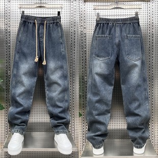 老爹裤 冬季 潮流宽松直筒裤 拖地裤 子 男士 加长裤 加绒加厚牛仔裤