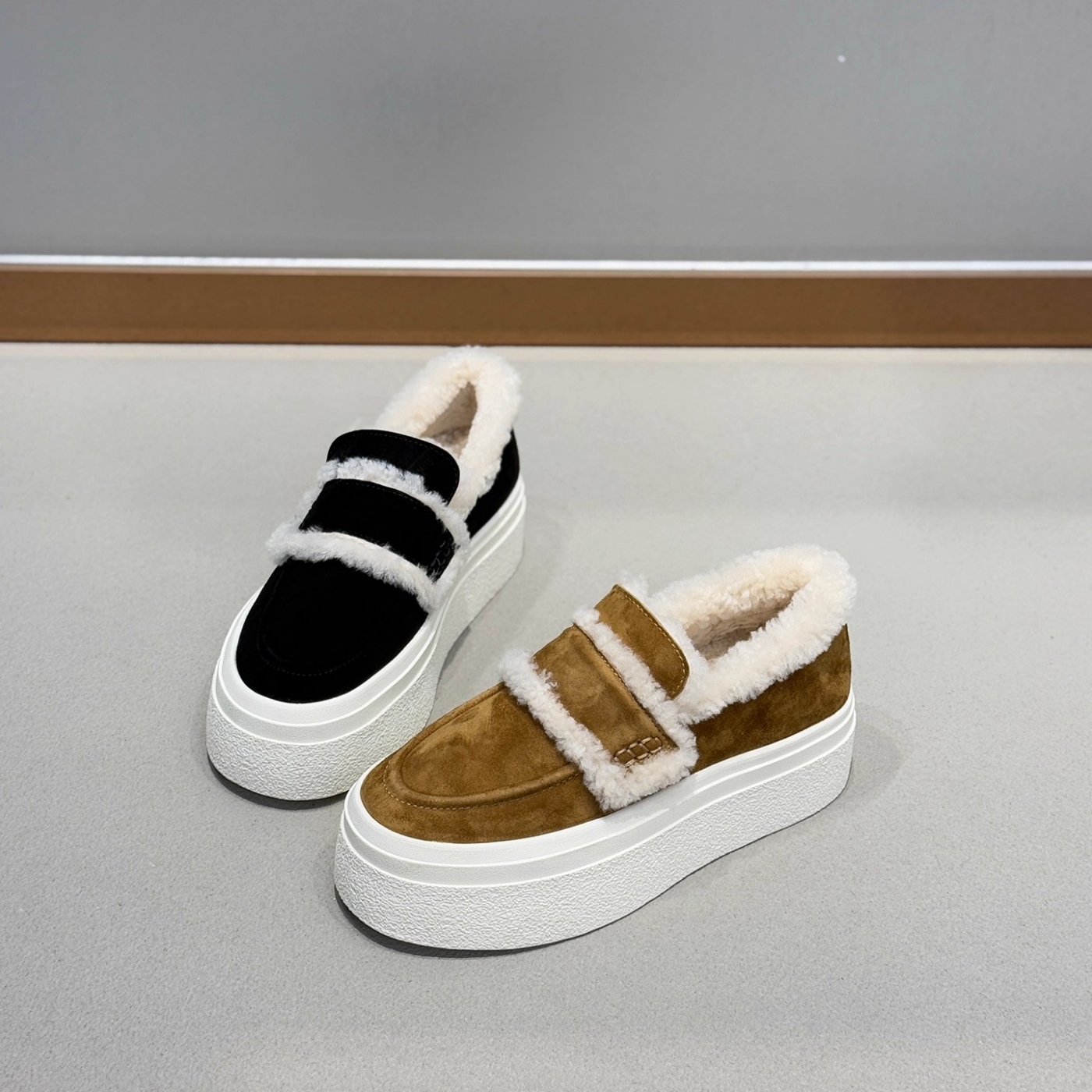 欧洲站真皮加绒加厚乐福鞋女棉鞋