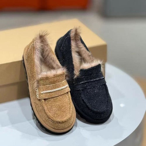 加绒厚底乐福鞋女2025新款毛毛鞋