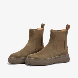 2025秋新款 复古厚底磨砂皮马丁靴女英伦风百搭炸街套筒切尔西短靴