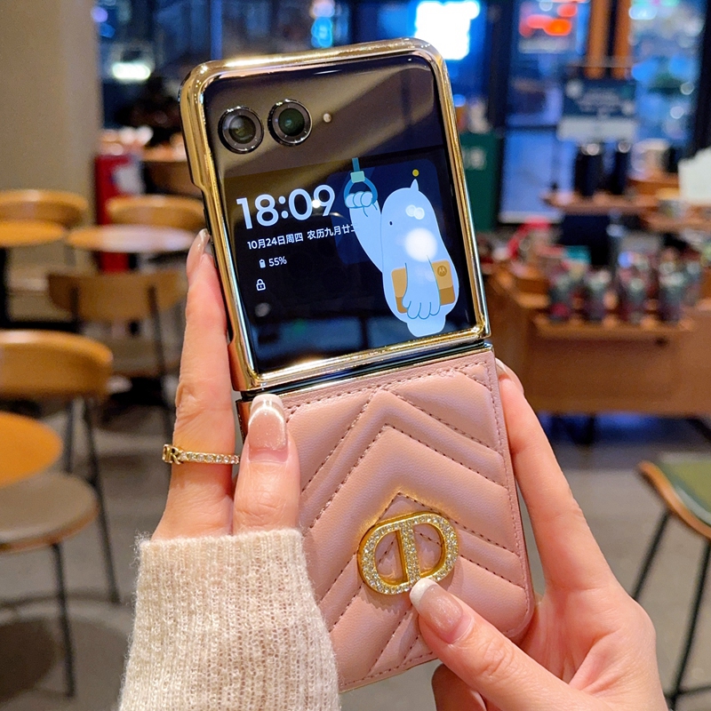 适用于 摩托罗拉Razr60Ultra手机壳少女粉软皮革防摔外壳 摩托罗拉Razr60折叠保护套创意Razr60Pro高端电镀