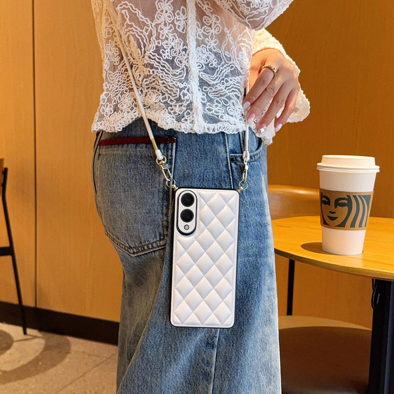 适用于三星S25Edge手机壳全包防摔奢华竖立菱格小香风三星S25Edge保护套简约创意网红斜挎挂绳女款