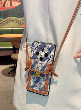 适用于vivoY300Pro手机壳复古风潮牌蓝色花纹vivoy300pro+全包防摔保护套步步高Y300Pro时尚便捷卡包挂绳