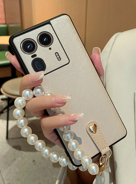 适用于摩托罗拉X50Ultra手机壳创意便捷珍珠手提链motox50ultra轻薄防摔保护套X50Ultra腕带式女款蚕丝纹硬壳