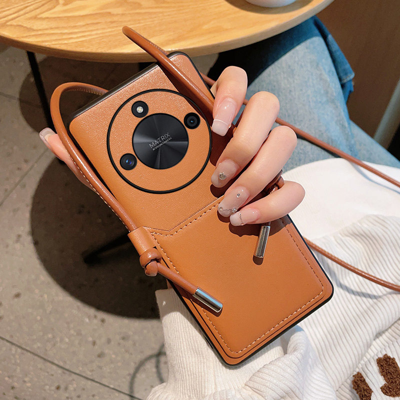 适用于荣耀x50手机壳全包软边创意时尚高级感棕色荣耀x50保护套奢华网红个性斜挎卡包挂绳女款潮牌外壳