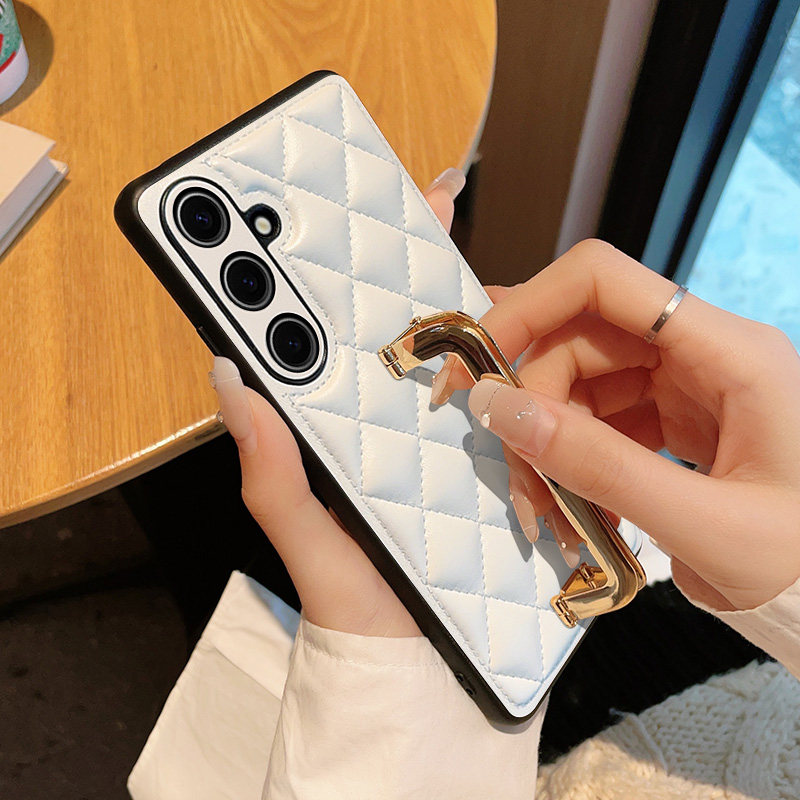 适用于三星S24手机壳时尚便捷折叠方扣支架三星S24Ultra创意简约一体保护套三星s24+全包轻薄防摔皮纹硬壳