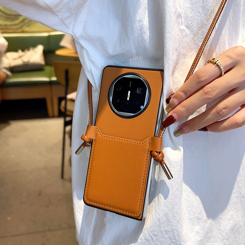 适用OPPOfindn6手机壳新款高挡奢华创意时尚高级感棕色OPPOfindn6折叠屏保护套网红高级感斜挎卡包挂绳女款