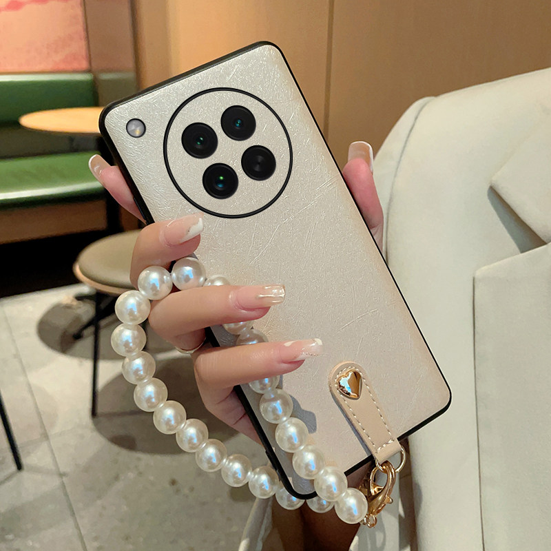 适用于OPPOFindX8s手机壳时尚便捷爱心皮扣珍珠手链oppofindx8s+全包防摔皮质保护套FindX8Ultra蚕丝纹硬壳