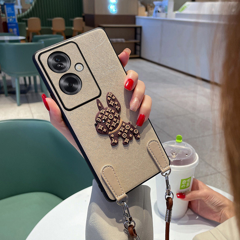 适用于OPPOA2手机壳创意时尚蚕丝纹外壳老花狗狗oppoa2pro个性便捷斜挎挂绳OPPO新款轻薄防摔皮纹硬壳保护套
