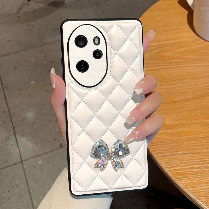 适用于荣耀100Pro手机壳简约时尚立体水晶蝴蝶皮革防摔壳荣耀100新款水晶兔子格小香保护套潮流时尚