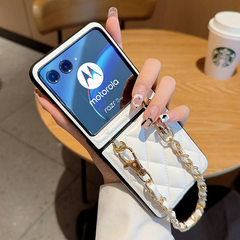 适用于摩托罗拉motorazr40ulta手机壳高级感新款手链菱格小香风40ulta全包小众折叠屏保护套硬壳手提式女款