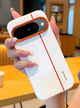 适用谷歌GooglePixel10手机壳简约时尚高挡金属镜头圈谷歌Pixel10ProXL硬壳商务网红保护套Pixel10金甲三拼橙