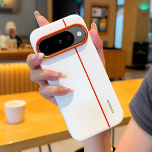 适用谷歌GooglePixel10手机壳简约时尚高挡金属镜头圈谷歌Pixel10ProXL硬壳商务网红保护套Pixel10金甲三拼橙