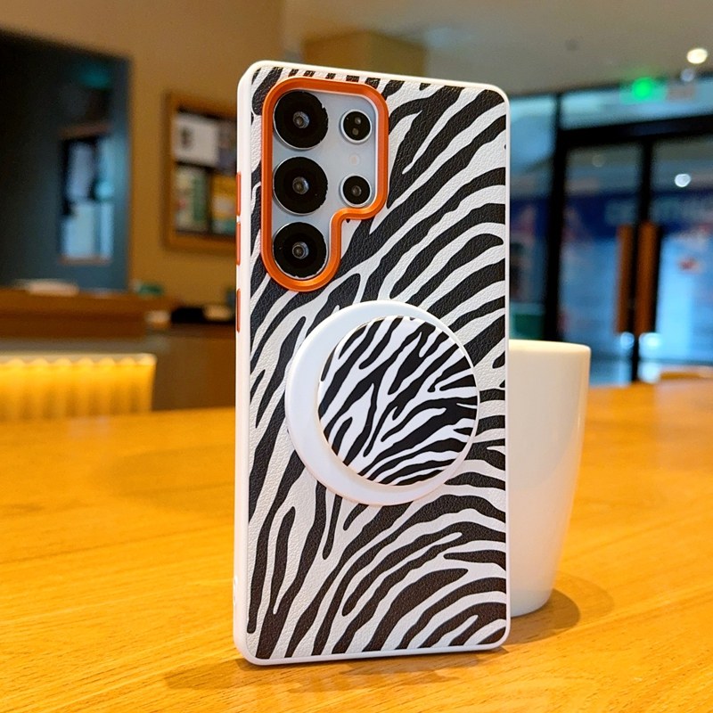 适用三星s24手机壳全包网红s24+创意皮纹金甲纯色s24Ultra保护套高挡S25潮牌奢华S25Ultra磁吸S25+斑马纹支架