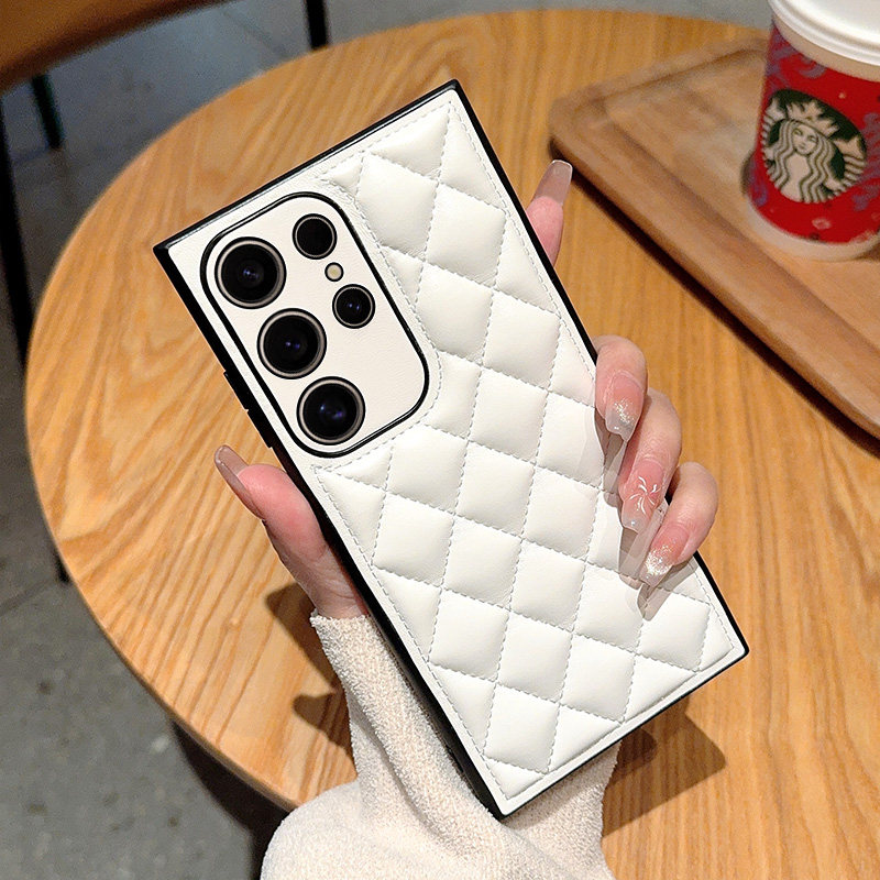 适用于三星S24手机壳简约时尚小香风软皮壳三星s24+全包式立体菱格防摔保护套三星s24Ultra轻薄商务皮纹壳