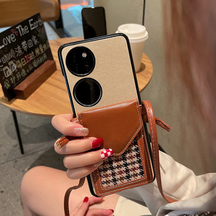 适用于华为Pocket2手机壳创意时尚一体卡包华为pocket2潮牌千鸟格斜挎挂绳折叠壳Pocket2蚕丝纹防摔保护套