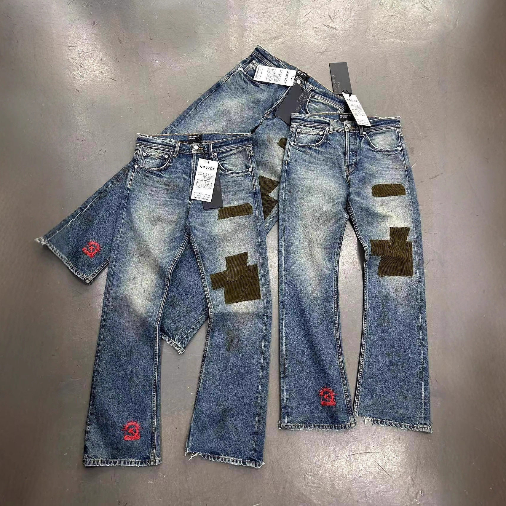 现货外贸重磅微喇叭牛仔裤女水洗做旧灯芯绒补丁修身显瘦休闲长裤,女装/女士精品,牛仔裤,淘宝优惠券,粉丝福利购,淘宝优惠卷