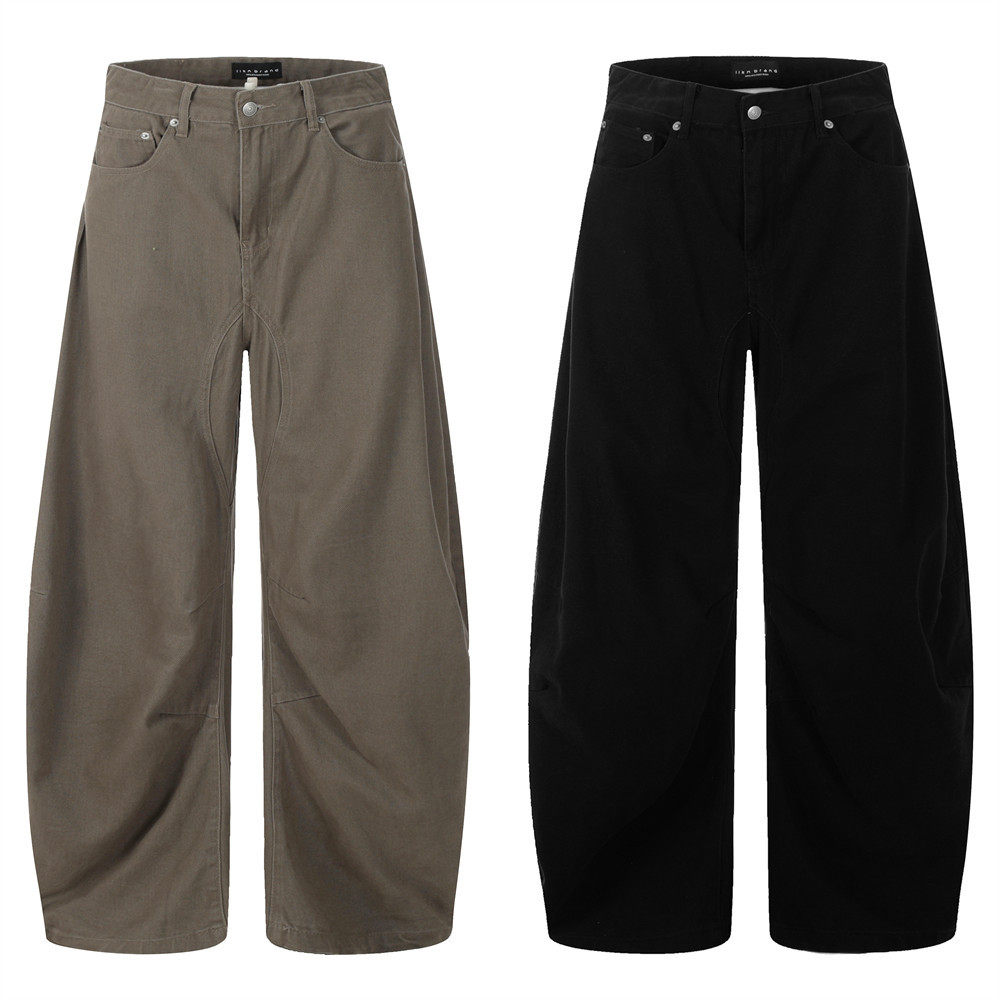 宽松阔腿牛仔弯刀裤复古欧美街潮男士褶皱设计感纯色百搭工装长裤,男装,牛仔裤,淘宝优惠券,粉丝福利购,淘宝优惠卷