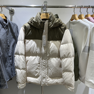 卡帝乐鳄鱼男士连帽羽绒服加厚拼接款2024年冬休闲面包羽绒外套
