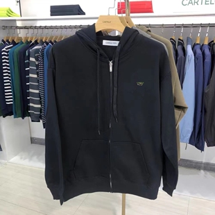 卡帝乐鳄鱼男士连帽卫衣开衫2024年秋新款棉休闲宽松外套拉链大码