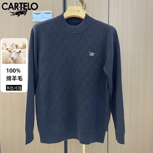 卡帝乐鳄鱼男士羊毛衫格纹冬季新款半圆领加厚保暖毛衣套头商务