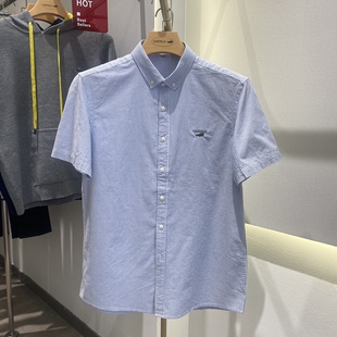 卡帝乐鳄鱼格子短袖衬衫男士纯棉夏季新款商务休闲中年大码衬衣