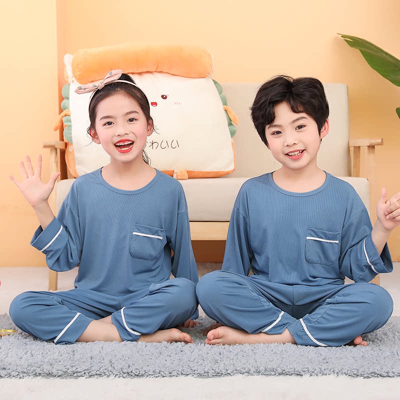 夏季儿童莫代尔冰丝睡衣男童女童薄款套装女孩宝宝宽松空调家居服