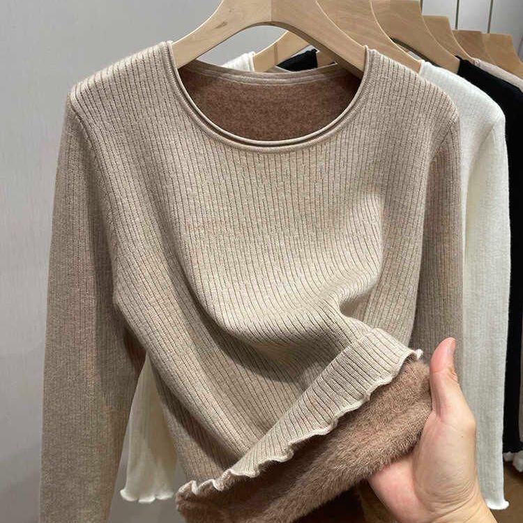 DH Studio-秋冬毛衣修身显瘦保暖内搭木耳边打底衫上衣毛衣15321
