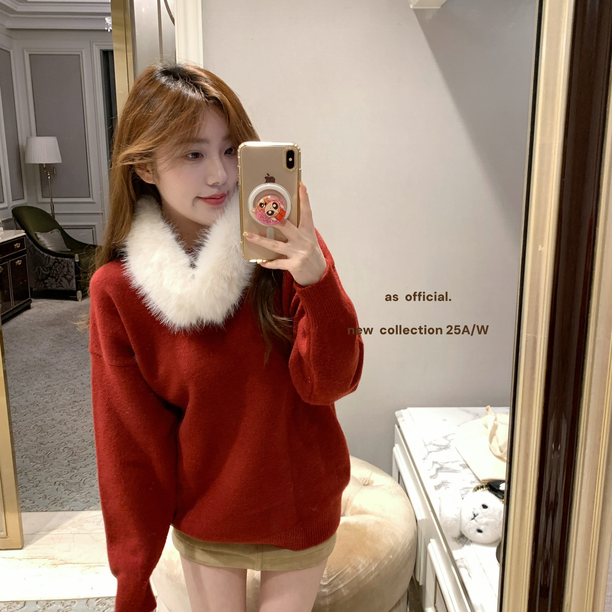 AS OFFICIAL-韩系保暖毛衣(配毛毛围脖)(好运buff)80615