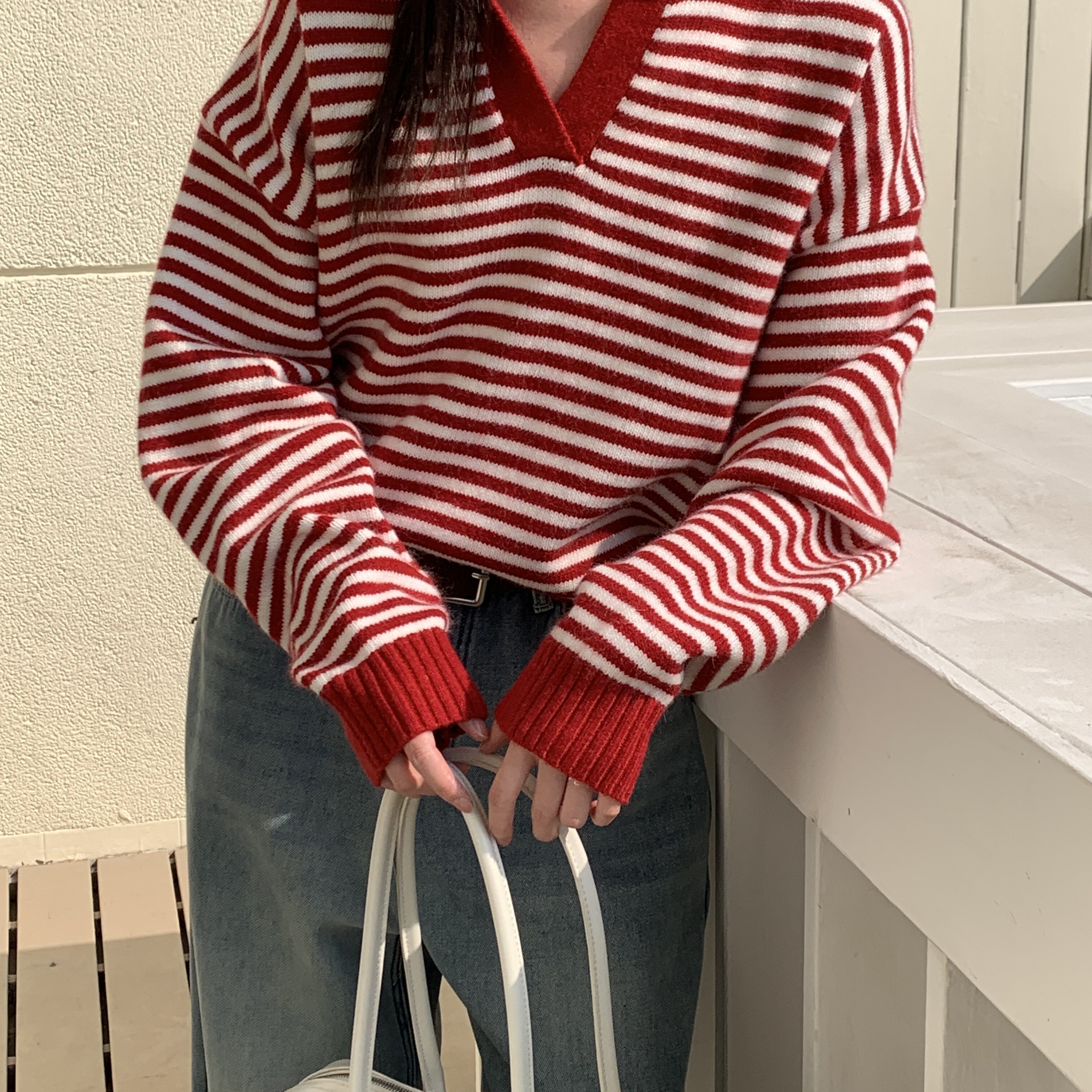 WEARELAB-EAB冬上新简韩POO领条纹百搭保暖毛A2756