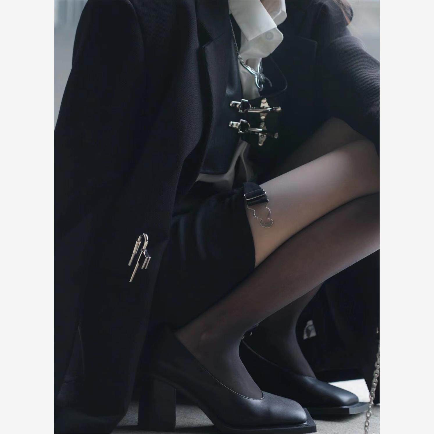 春夏jk黑丝性感个性网红薄款小众千禧y2k渐变黑打底丝袜连裤袜潮