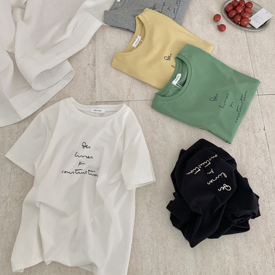 ONE SEVEN26年早春韩系字母印花休闲短袖T恤