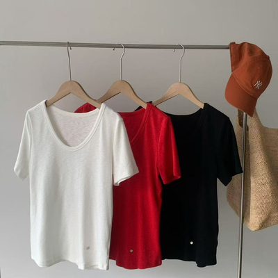 ONE SEVEN26年早春简约纯色百搭短袖T恤