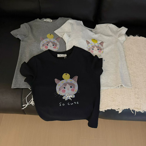 UNCLE BE26夏上新可爱猫咪印花宽松休闲短袖T恤