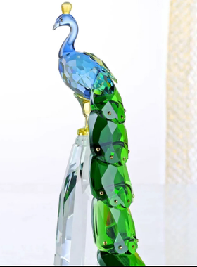 高端K9水晶摆件孔雀摆件