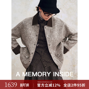 灯芯绒翻领复古夹克外套女 Inside意大利进口格子毛呢 Memory
