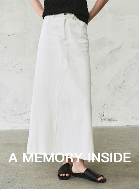 A Memory Inside原胚棉籽壳 汉麻手工毛边白色高腰牛仔半身裙女