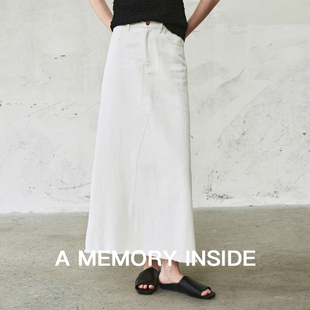 Inside原胚棉籽壳 汉麻手工毛边白色高腰牛仔半身裙女 Memory