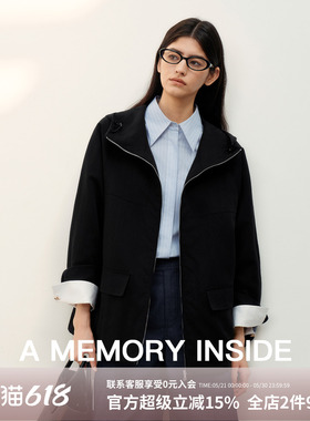 A Memory Inside 莱赛尔黑色连帽外套2026新款极简风格女早春宽松