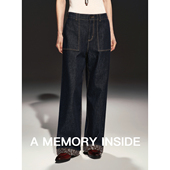 女2025新款 女 脚 天丝棉高腰直筒牛仔裤 Memory Inside翻边印花裤