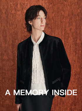 A Memory Inside醋酸光泽感丝绒黑色小香风外套女2024新款高级感