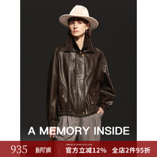 双层叠领复古做旧pu皮皮衣外套女 Inside肌理可擦皮革 Memory