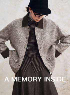 A Memory Inside意大利进口格子毛呢 灯芯绒翻领复古夹克外套女