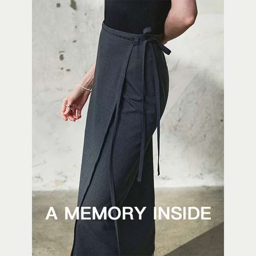 一片式围裹设计感羊毛半身裙女