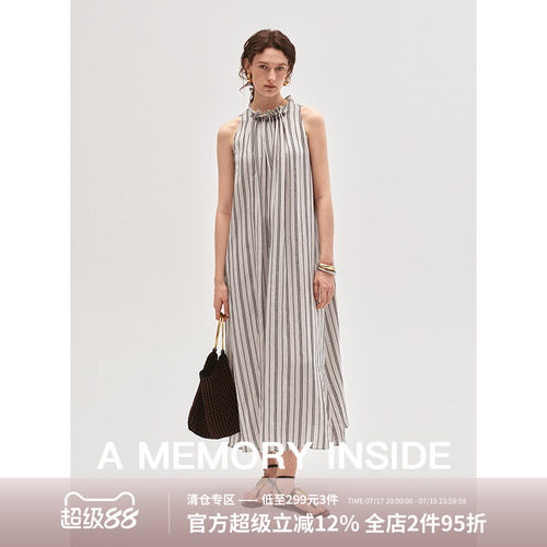 日本进口亚麻手工串珠连衣裙女