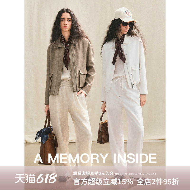 A Memory Inside高奢韩国进口100亚麻夹克外套女2025早春新款